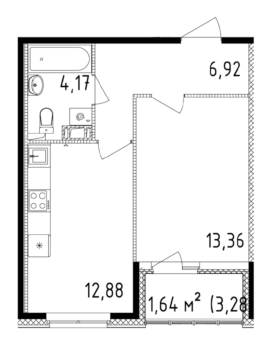 1-комнатная квартира 37.33 м², 12/14 эт., ЖК «Чёрная речка»